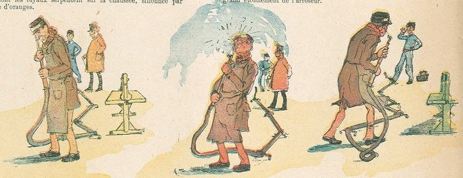 Extracto de la caricatura L'arroseur de Hermann Vogel de 1887.